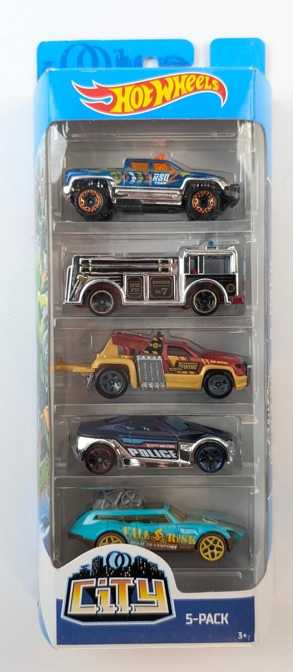 Hot Wheels City 5-Pack – Off Duty Fire Eater Repo Duty Symbolic Tour De Fast NIP